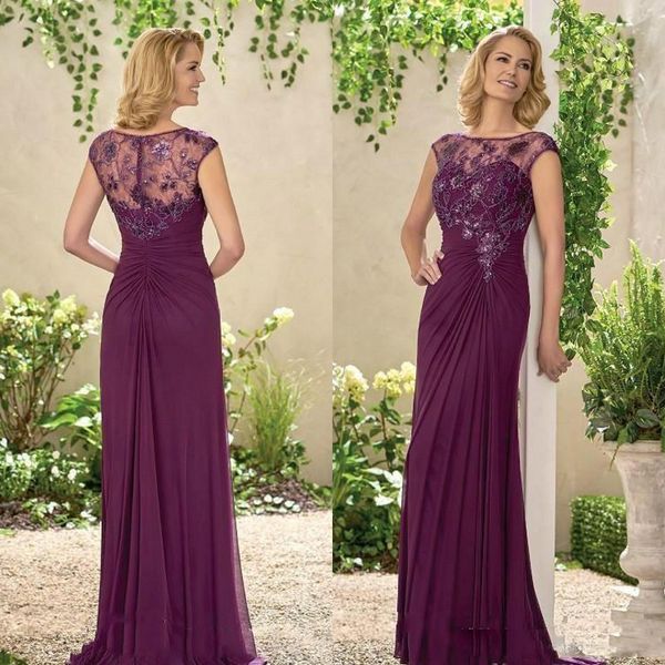 

2020 mother of bride dresses a line bateau lace applique chiffon wedding guest dresses floor length evening gowns, Black;red