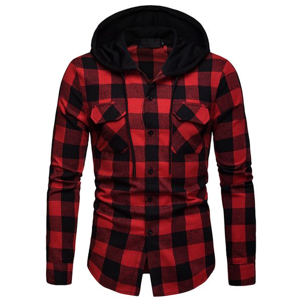 

feitong mens long sleeve plaid printed shirts male causal cotton slim hoodie blouse shirts camisa masculina plus size 2018, White;black