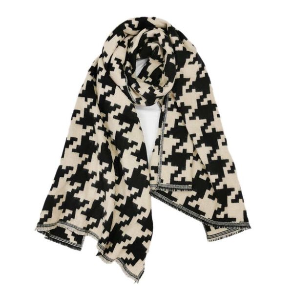 

autumn and winter women's houndstooth super soft texture double-sided scarf wild warm thickened bib, Blue;gray