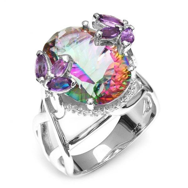 

trendy rainbow crystal zircon ring female fashion silver color big stone rings for women engagement wedding jewelry gift, Slivery;golden