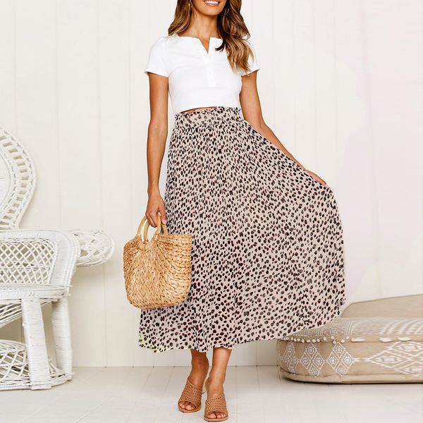 

summer skirts women elastic waist leopard skirt vintage a-line loose long skirt swing gothic faldas femme 2019 casual loose, Black