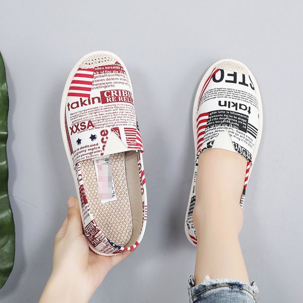 

женщины повседневная обувь 2020 весна новый slip-on письмо печати мокасины мягкое дно плоские женские парусиновые туфли, Black