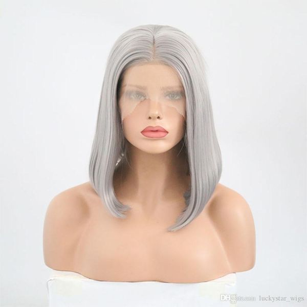 12 Inch Bob Grey Hair Color Synthetic Lace Front Wigs Glueless Short Hair Heat Resistant Cosplay Wigs For Women 150 Density Natural Hair Wigs Uk