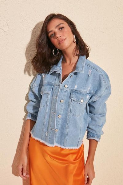 

trendyol ripped detailed crop denim jacket twoss20ce0149, Black;brown