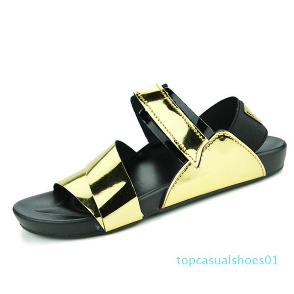 

gold summer men sandals new gladiator sandals mens metal decoration beach sandals fashion male beach footwear by54 t01, Black
