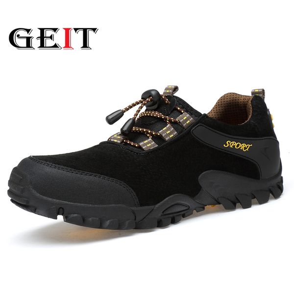 

men outdoor sports shoe casual shoes genuine leather breathable s light hiking shoes men tactical hunting autumn 2019 new, Black