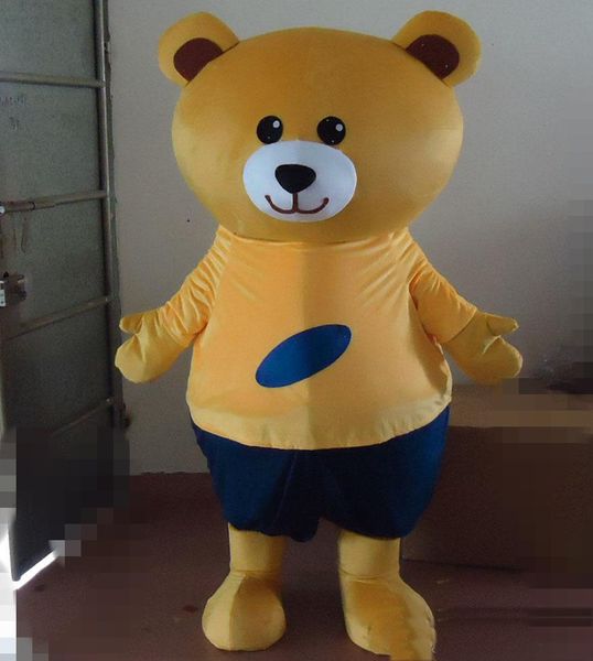 2019 de alta qualidade quente uma fantasia de mascote urso marrom com camisa alaranjada e calça preta para venda
