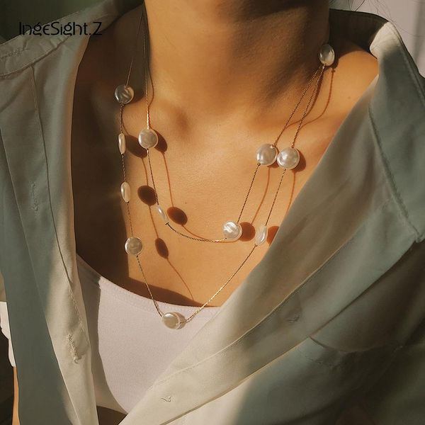 

ingesight.z bohemian multi layer irregular imitation pearl choker necklace collar statement long chain necklace women jewelry, Silver