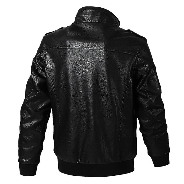 

2019 spring and autumn loose and plus-sized multi-pockets men's leather coat casual washing locomotive pu leather jacket, Black
