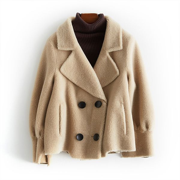 

mlcriyg women sheep shearing coats real wool fur coat female 2020 casual short warm winter jacket women outerwear yq310, Black