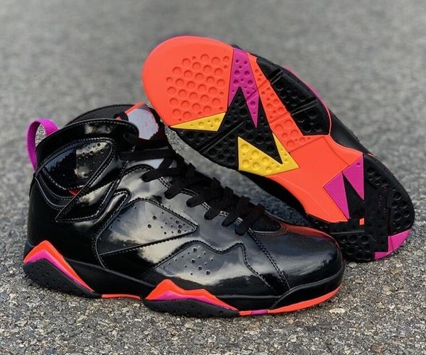 

wholesale 7 wmns 7s black patent leather 313358-006 with box men size basketball shoes