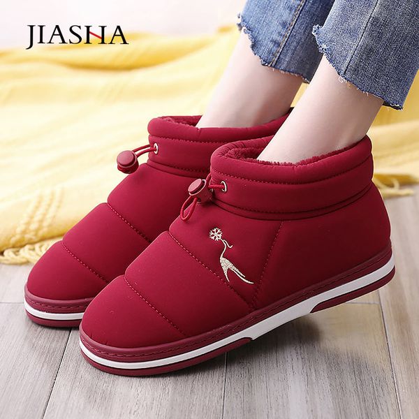 

winter snow boots women shoes 2019 platform waterproof ankle boots plush indoor shoes woman warm slip on winter plus size, Black