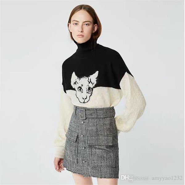 

910 2019 осень черепаха шеи обычная с длинным рукавом бренд же стиль свитер мода письмо свитер пуловер панелями changji, White;black