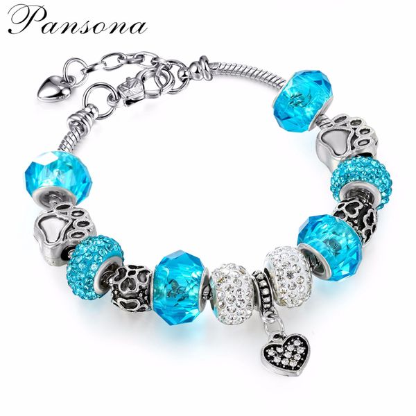 

pd womens jewelry clover bracelet 925 silver alloy large hole beads crystal bead bracelet aa196, Black
