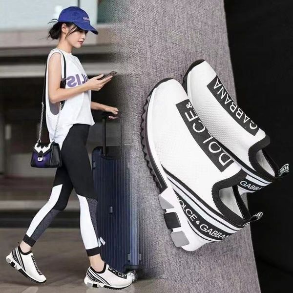 

2020 new men women casual shoes luxury sneakers sock shoes dolce gabbana genuine leather embroidered eur 35-45, Blue;gray