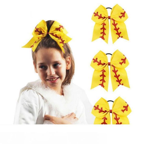 

7" large softball team baseball cheer bows handmade hair holders for cheerleading girls hairband, Pink