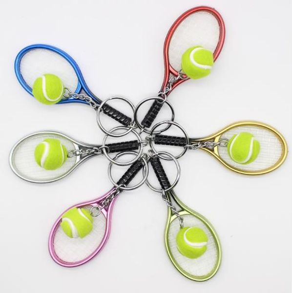 Dia de alta qualidade 6 cores Tennis Keychain Key Tennis Anel Racket Modelo Chaveiro Criativo Pingente Chaveiros Promoção Pequeno GiftValentine