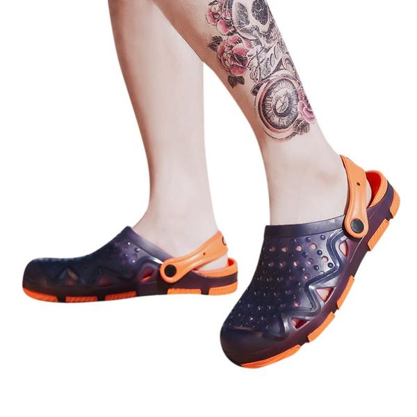 

men's beach hollow leisure breathable slippers flat shoes a pedal hole shoes rain boots slippers summer new 2020, Black