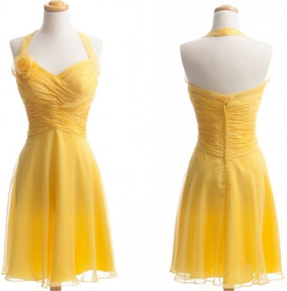 

halter yellow homecoming dresses with pleated bodice cute party dresses with low back, Blue;pink