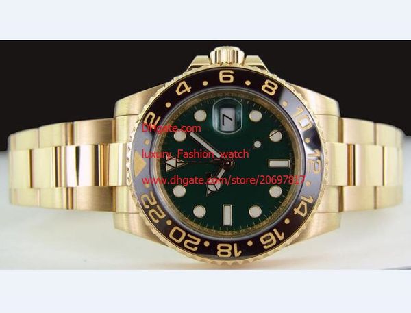 

высокое качество наручные часы asia 2813 механическое движение 40mm 18kt золотой gmt с зеленый index dial - 116718 керамический автоматическ, Slivery;brown