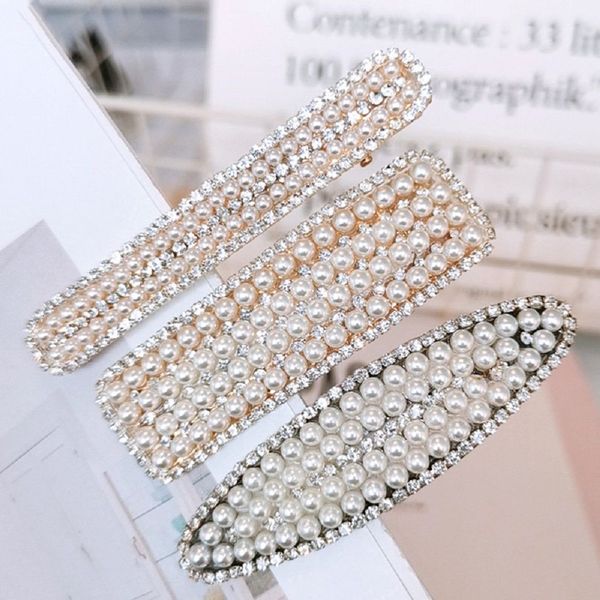 

1pc korea fashion imitiation pearl crystal hairpins geometric oval rectangle shape hair clips women hair accessories