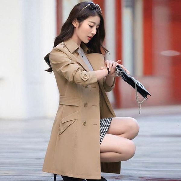 

new plus size office womens business suits spring autumn trench women blazers jackets slim long-sleeve blazer suit windbreaker, Tan;black