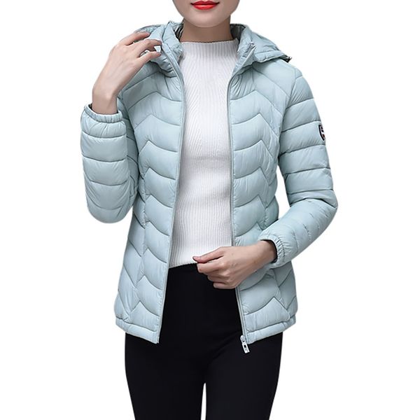 

women winter loose parkas solid print thickening warm coat hooded female down cotton-padded button pocket long sleeve short coat, Black
