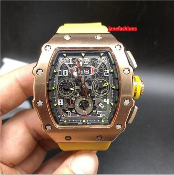 

men's fine watches rose gold barrel type stainless steel case rubber strap fashion popular watch fully automatic mechanical sports watc, Slivery;brown