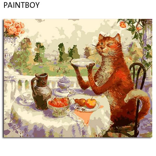 

paintboy cat framed painting by numbers of animal diy oil painting on canvas home decor for living room g 40*50m wall art gx8788