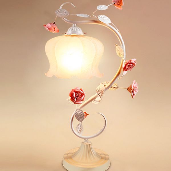 2019 Frosted Glass Lampshade Romantic Rose Light Table Lamp Bedroom Bedside Desk Wedding Princess Lamps From Zhao3yue 190 95