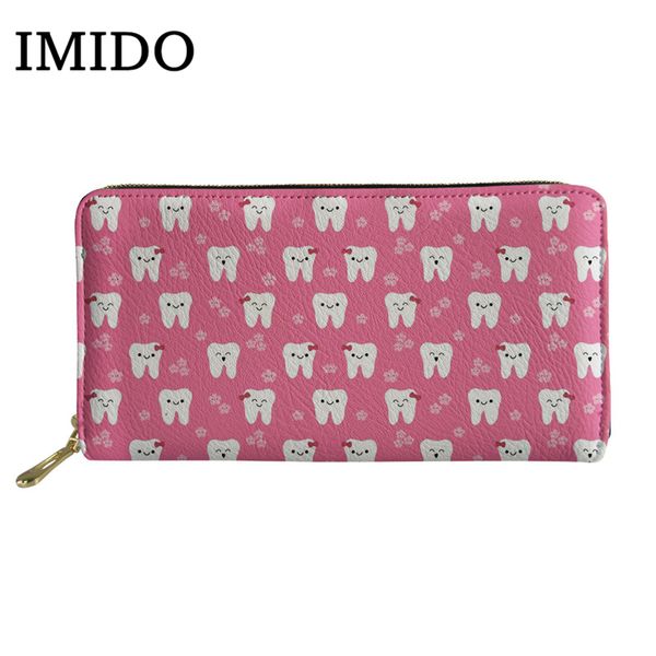 

imido women's long wallet cute cartoon dentist print pu leather bank card holder cases multifunction travel zipper purses 2019, Red;black