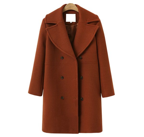 

2019 autumn winter fashion women coats jackets long sleeve blazer outwear female elegant wool double breasted coat 4 color, Black