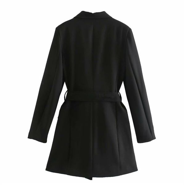 

women elegant suit jacket dress long sleeve double-breasted with belt pocket female casual office wear mini blazers dresses, White;black