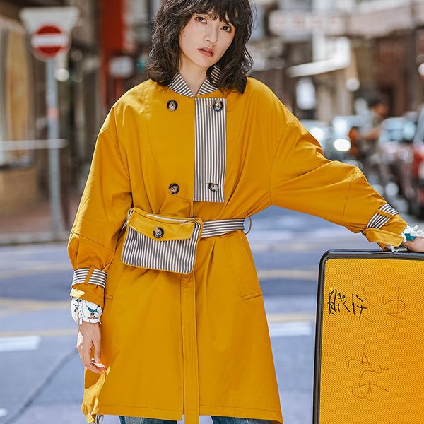 

2018 new autumn winter women fashion clothes original windbreaker spliced patchwork lantern sleeves coat send bag l144, Black;brown