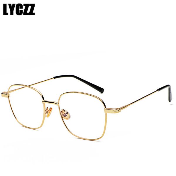 

lyczz eyewear square vintage men's eyeglasses frames gold round male female optical spectacle frames clear glasses nerd th, Black