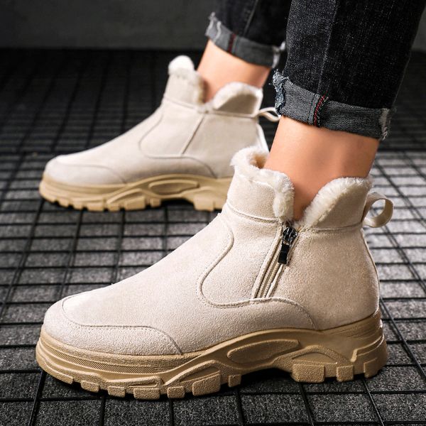 

outdoor winter warm mens walking shoes men boots keep fur snow boots plush inside anti skid bottom male sneakers sport footwear, Black