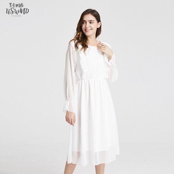 

ruffles polka dot women polka dot chiffon dress elastic waist flare sleeve female long vestidos a line white dress 2020, Black;gray