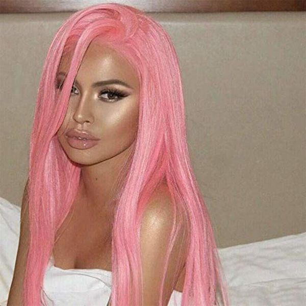 

straight pink lace frontal wigs pre plucked lace front human hair wigs with baby hair brazilian remy hair natural hairline, Black