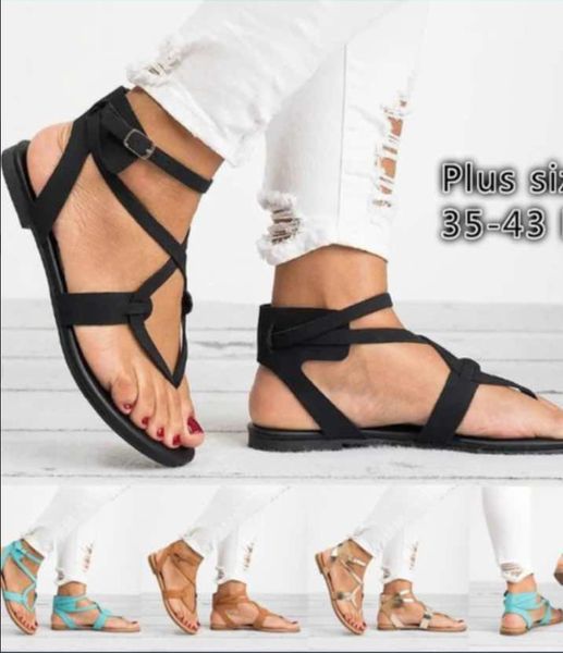 

fashion nice summer women sandals size 35-53 gladiator ankle strap summer shoes woman soft bottom beach flat sandals, Black