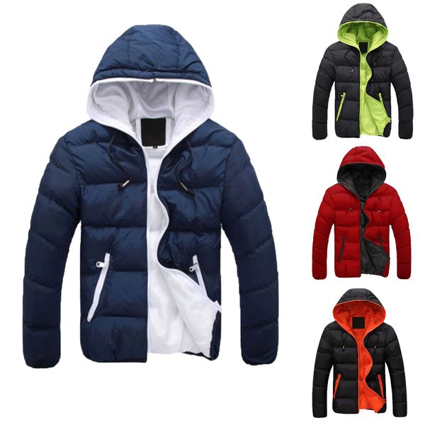

men winter jacket hooded collar coat winter thick cotton warm outwear mens warm down casual coats with zipper pocket for male, Black