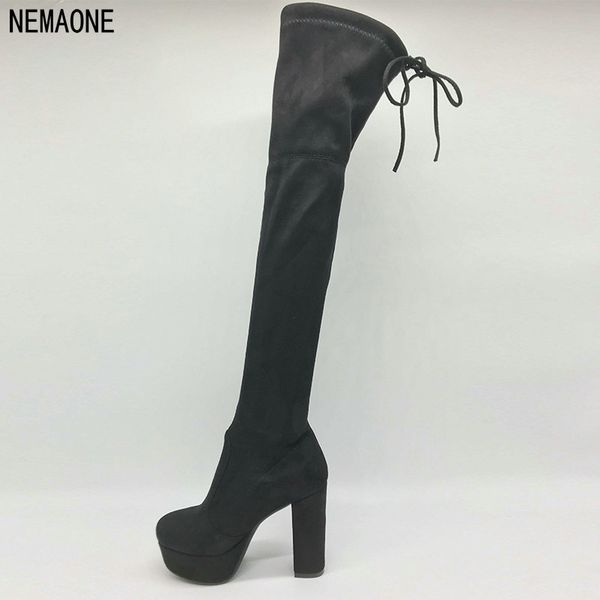 

nemaone faux suede slim boots over the knee high women snow boots women's fashion thigh high shoes woman, Black