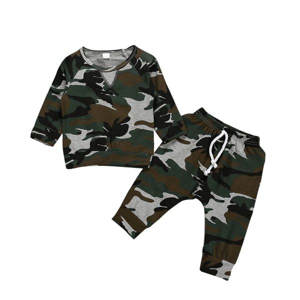 

autumn baby boys clothes sets kids clothes baby boy long sleeve t shirt +camouflage pants outfits toddler boys, White
