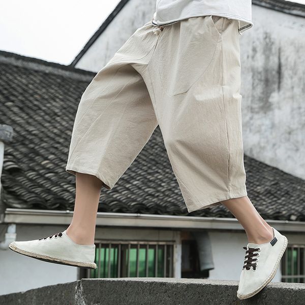 

men's pants cotton harem men 2021 summer sweatpants mens joggers casual chinese style ankle-length trousers, Black