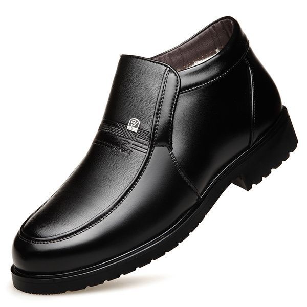 

2019 newly man snow boots winter soft microfiber leather shoes brands wool inner boots 38-45 anti slip man quality leather, Black
