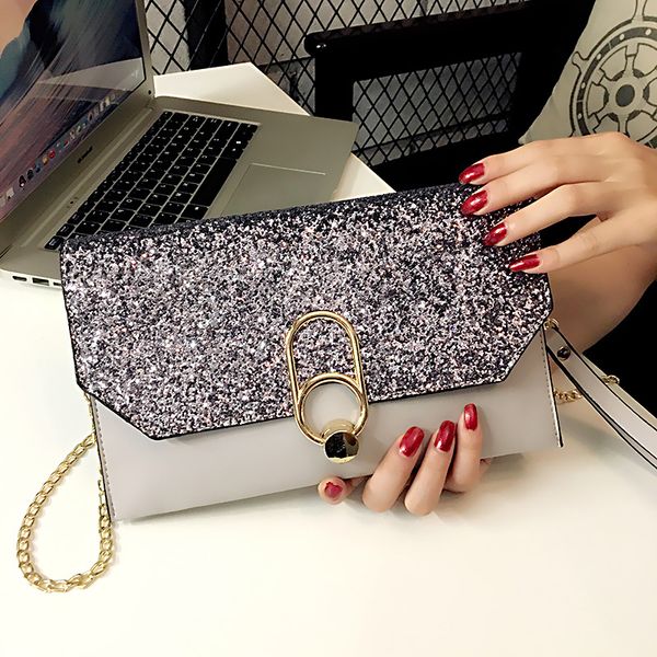 

designer sequins clutch for women pu leather elegant party evening bag fashion ladies chain shoulder messenger bags