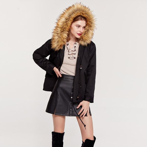 

2019 зима женская куртка большой меховой воротник куртка с капюшоном ягненка бархат длинный участок большой размер повседневная тонкий хлопо, Black