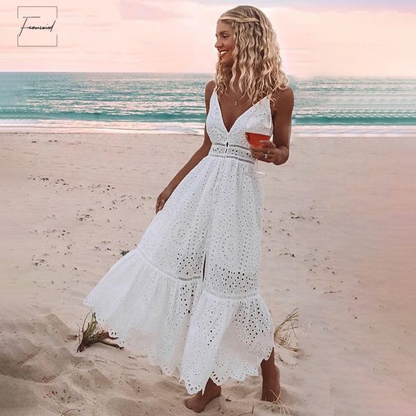

embroidery cotton white summer dress women female v neck spaghetti strap long dress high waist button casual dress, Black;gray