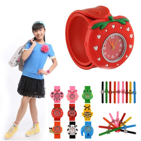

children day christmas gift kids children boys girls lovely cute cartoon animal snap slap watches fashion students birthday party watches, Slivery;brown
