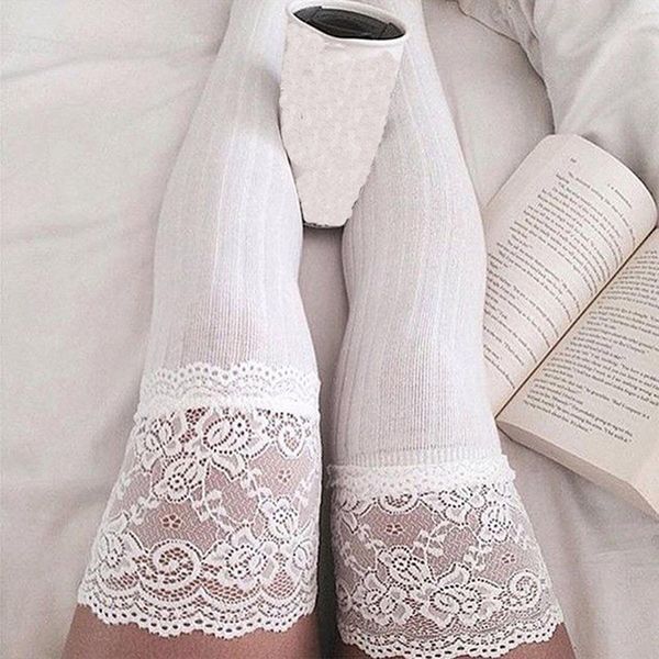 

women socks stockings warm thigh high over the knee socks long cotton lace up stockings medias sexy, Black;white