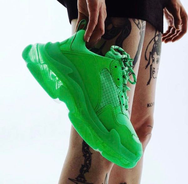 

women casual shoes paris 2019 crystal bottom triple-s leisure shoes luxury dad shoes platform triple sneakers neon green t01, Black